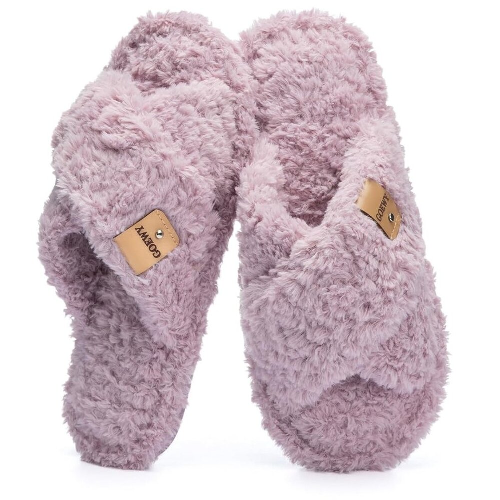 〽️Women's Purple Open Toe Cross Band Slip On Soft Memory Foam Cozy Slipper Shoes